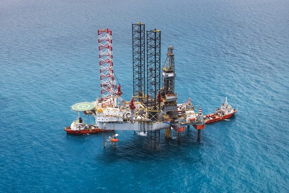 An offshore oil platform.