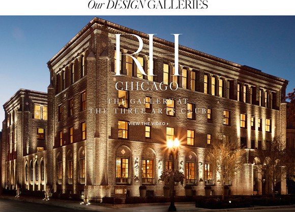 An ad features the exterior of an RH Galleries store.