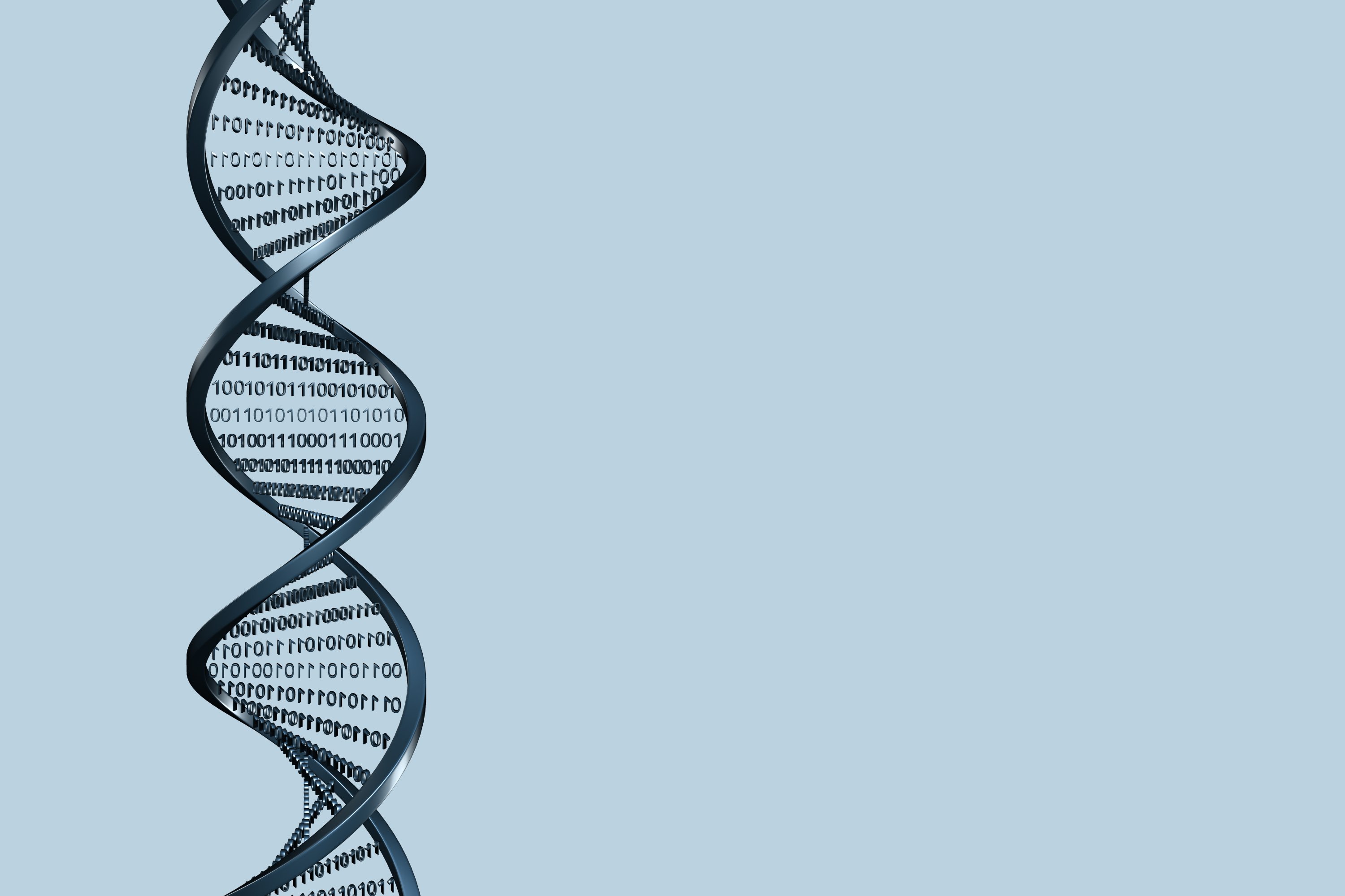 Strands of DNA connected with binary code.