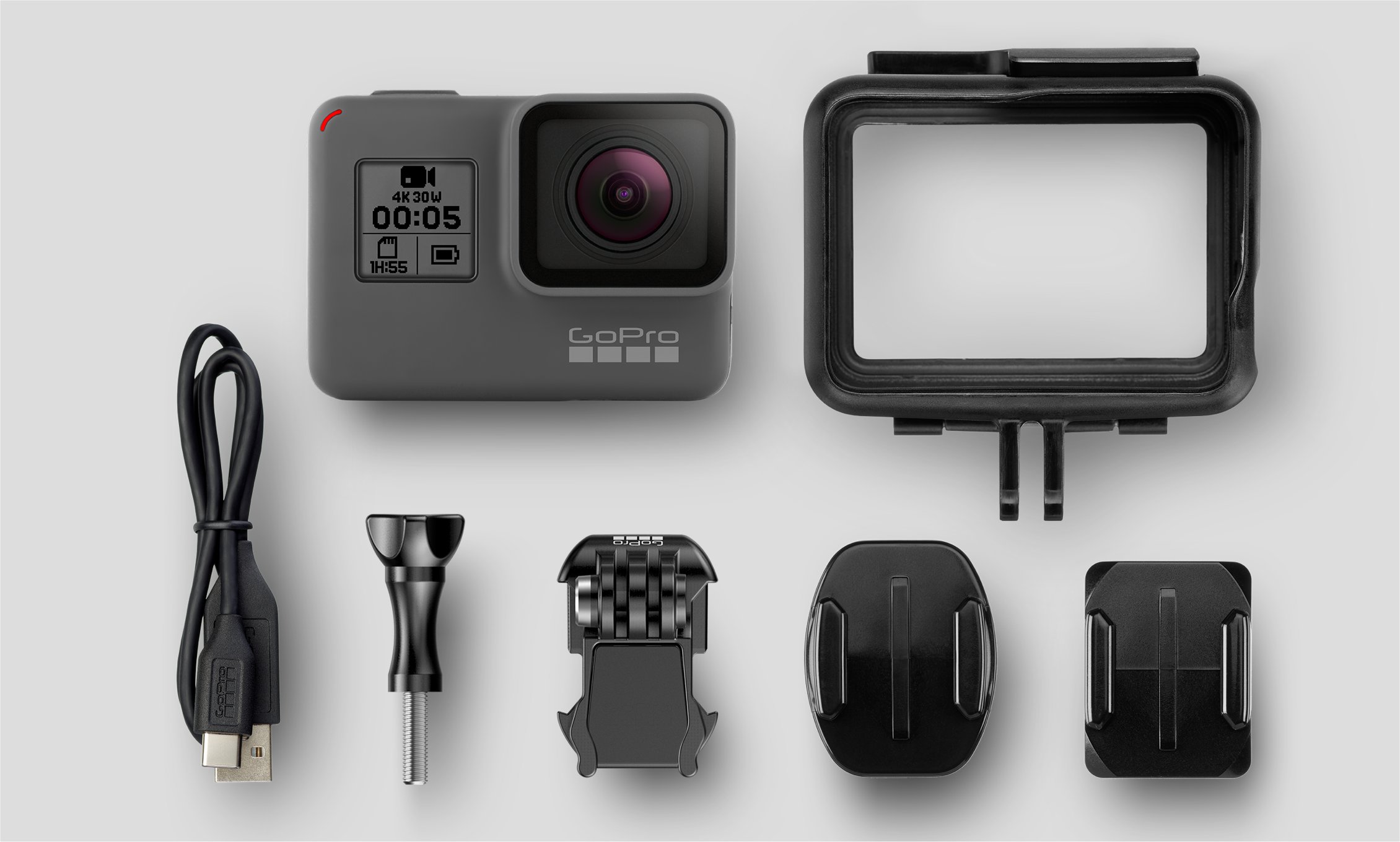 A Hero 5 Black camera with accessories.
