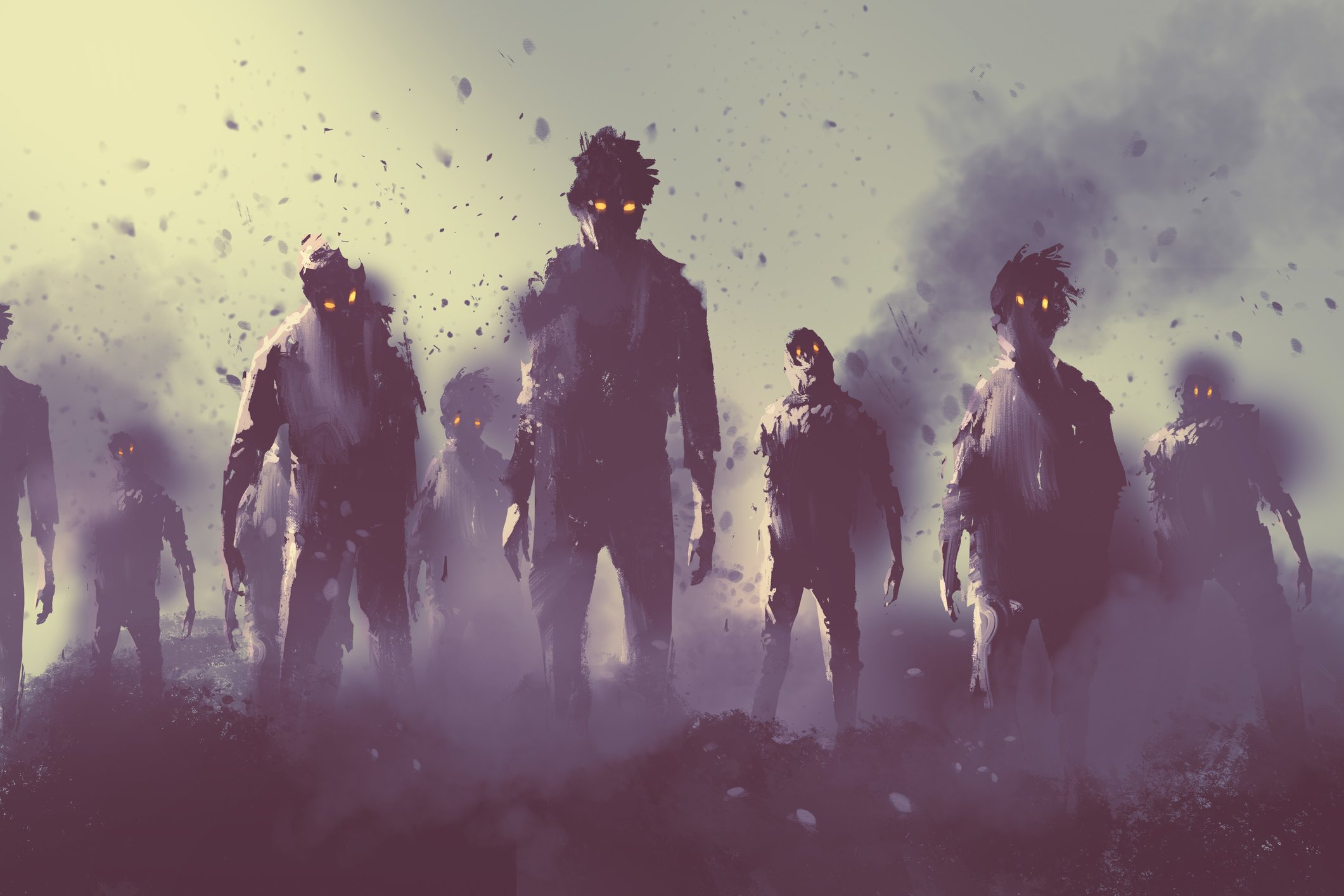 A group of zombies emerges.