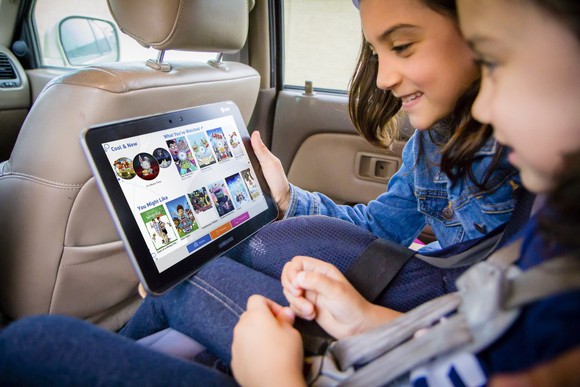Kids using an AT&T branded tablet.