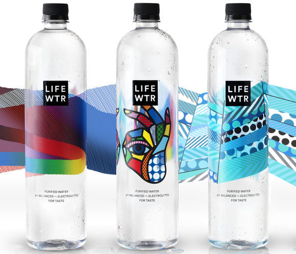 Display of three bottles of PepsiCo's new enhanced water product "LIFEWTR."
