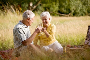 senior couple picnic toast_GettyImages-517964110