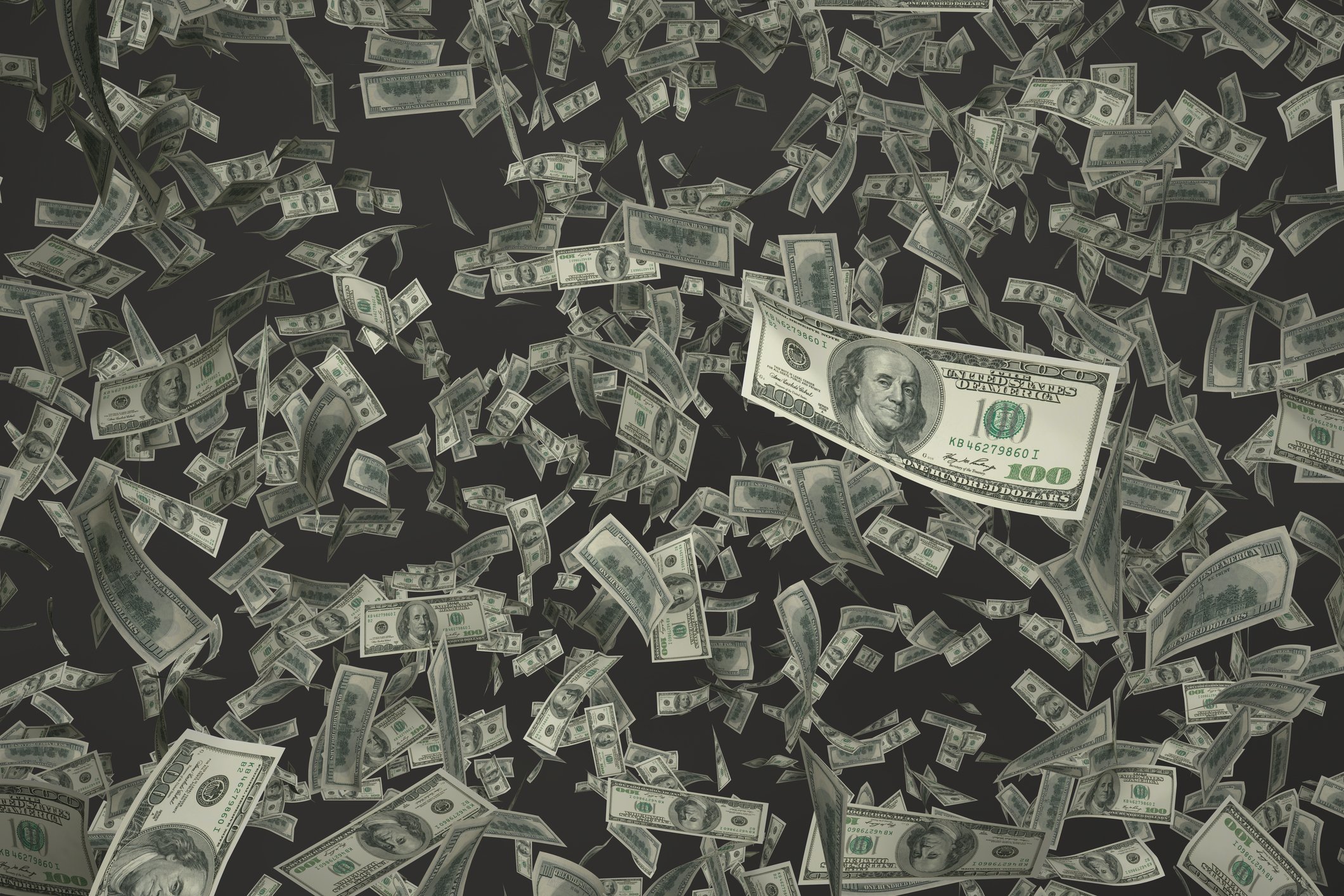 $100 bills falling from the sky