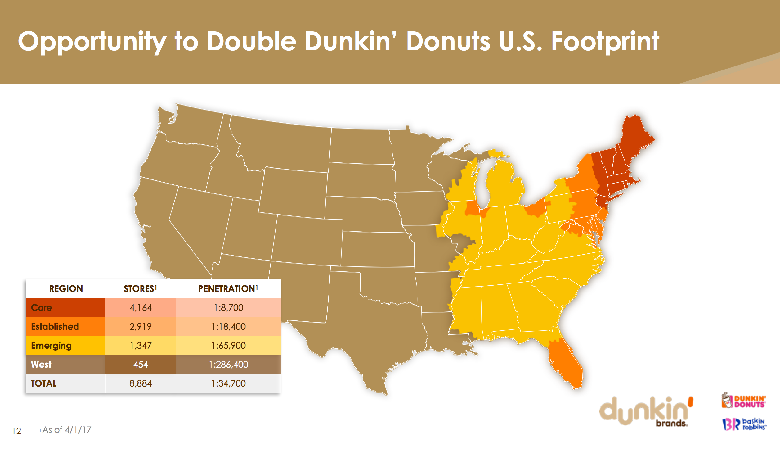 Map of Dunkin' Donuts U.S. footprint