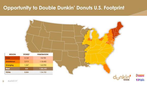 Map of Dunkin' Donuts U.S. footprint