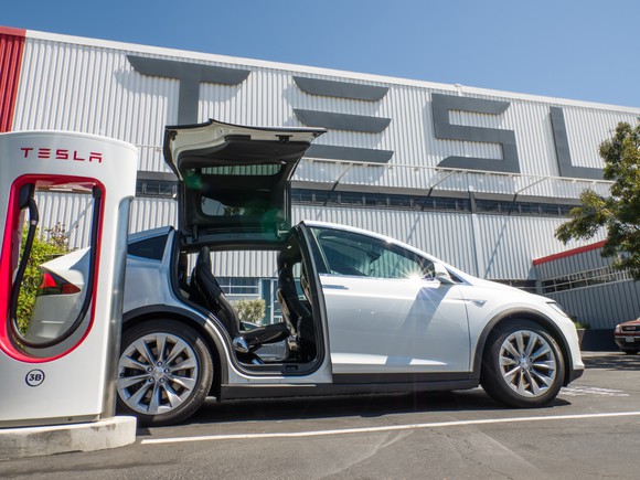 A Model X outside of Tesla's factory