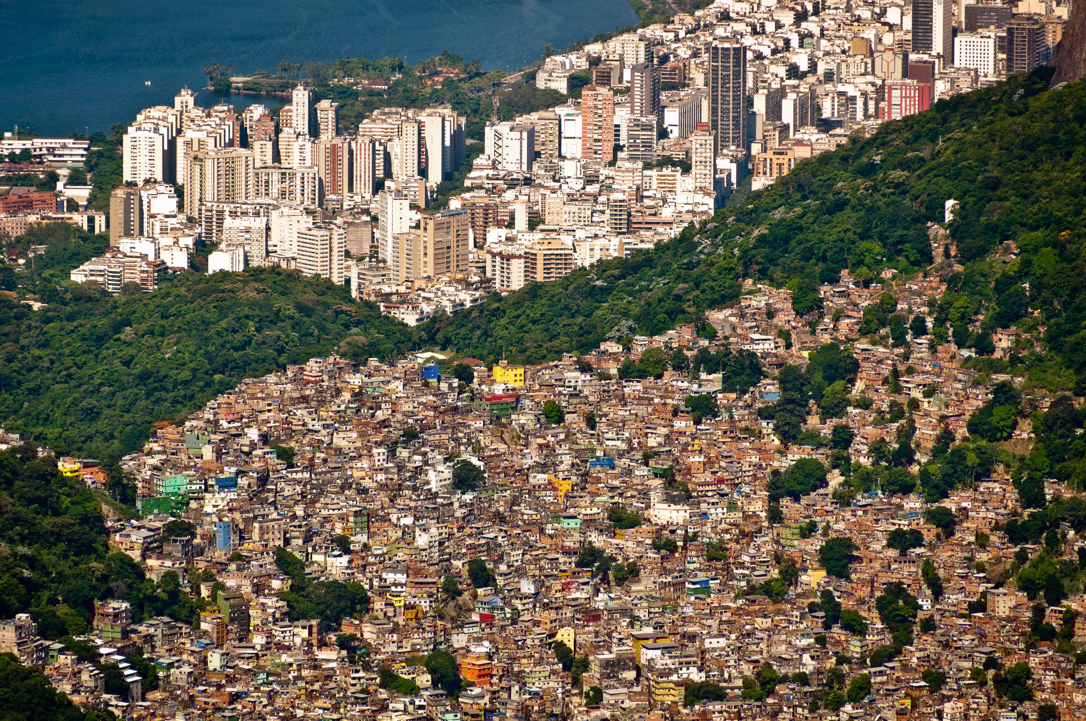 Wealthy and poor neighborhoods of Rio de Janiero shown from above.