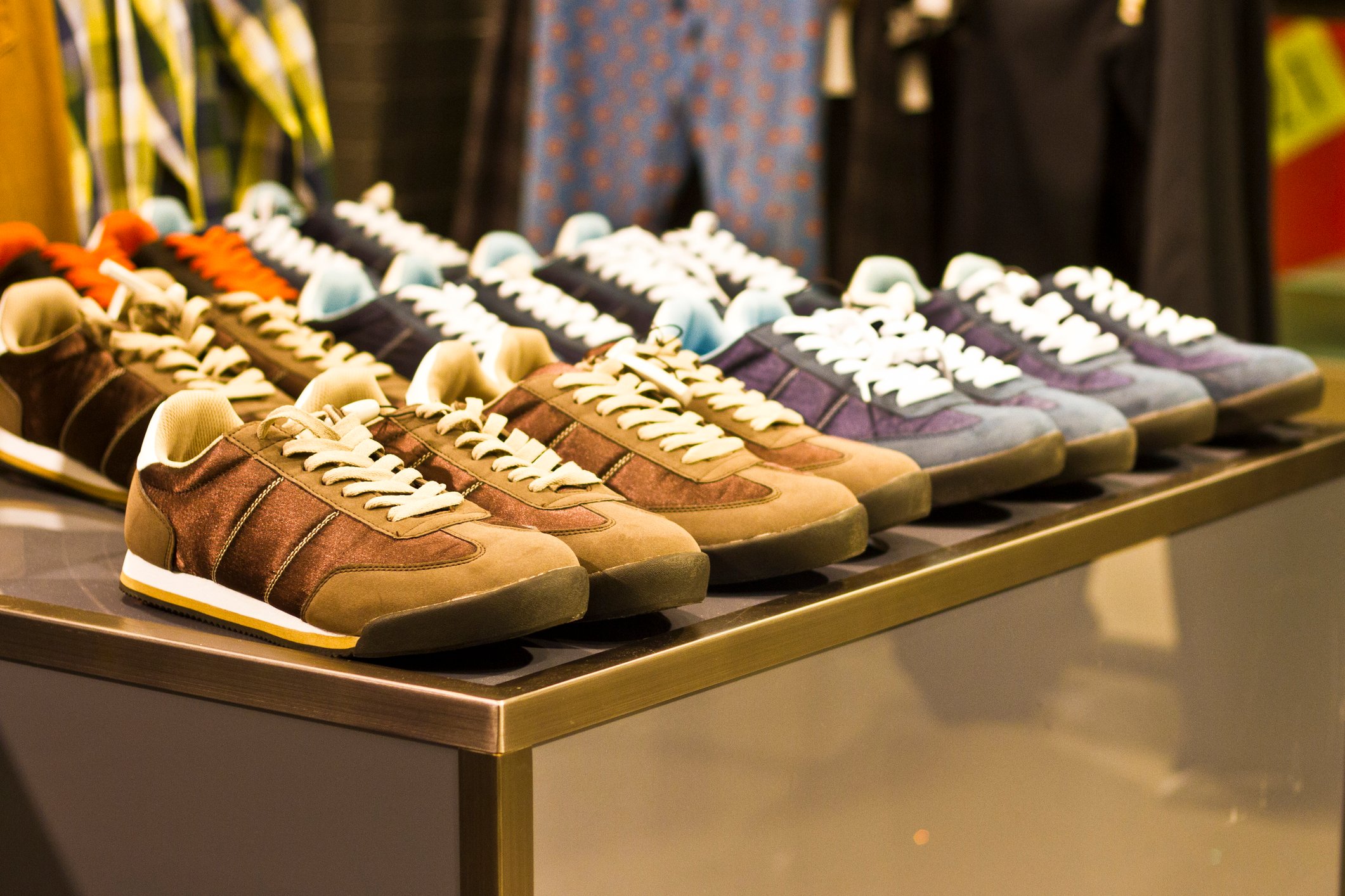 A rack of shoes for sale