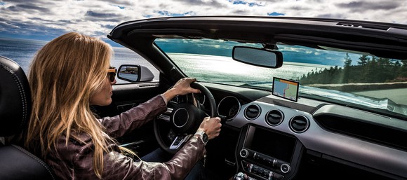 A Garmin GPS in a car.