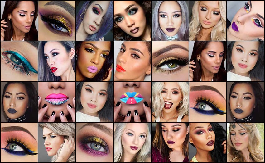 Many different women wearing various types of makeup