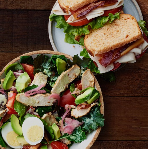 A Panera sandwich and salad