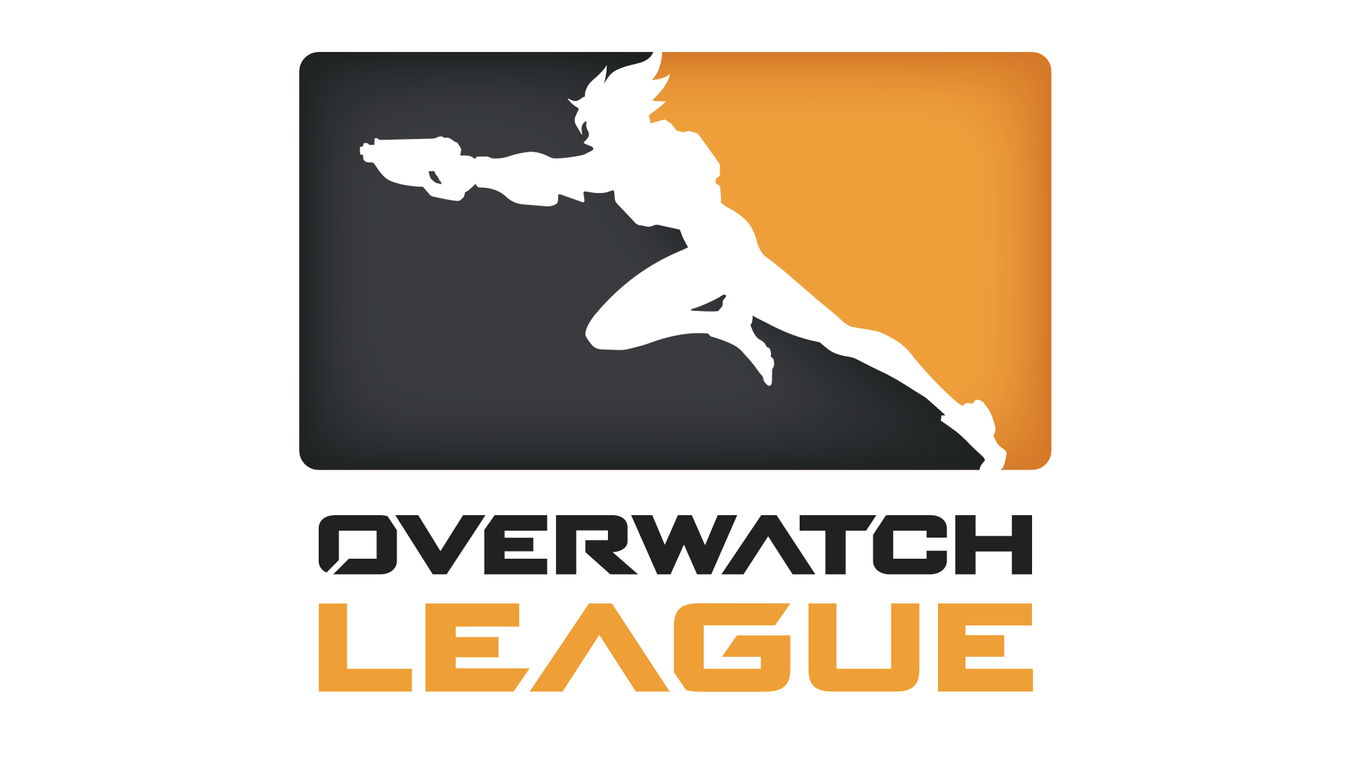 Overwatch League icon featuring outlined character running and shooting. 