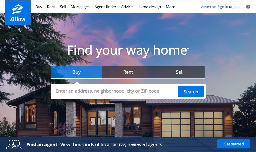 Zillow's web page showing a home.