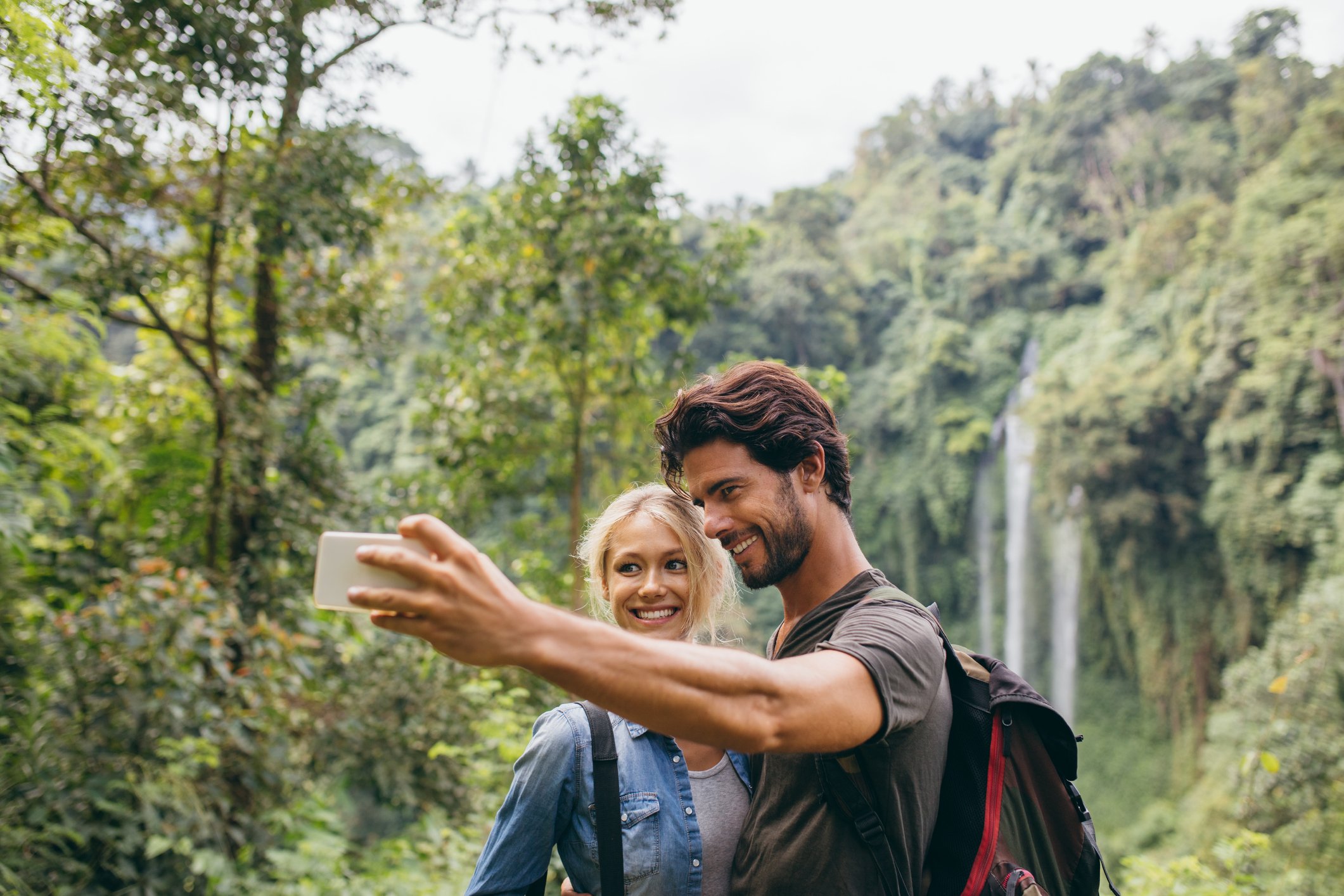 Young couple hiking