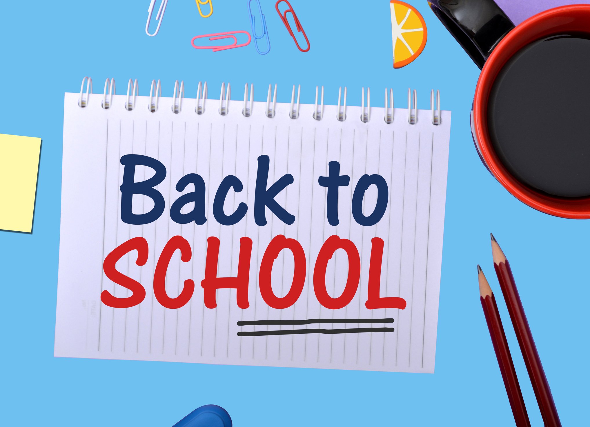 An artist rendering of a notebook that says "back to school"