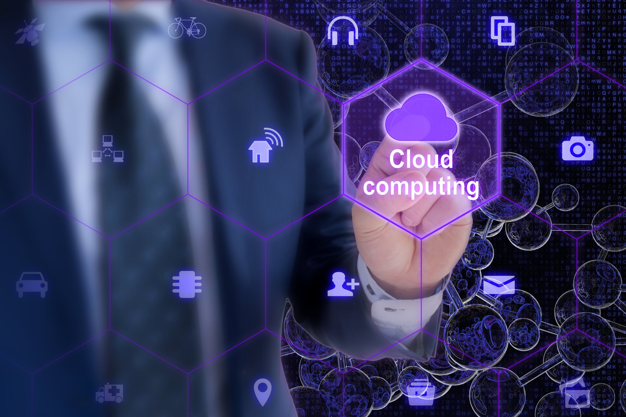 A person touching a cloud computing icon