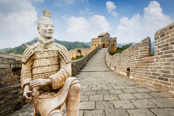 Great Wall and terra cotta soldier.