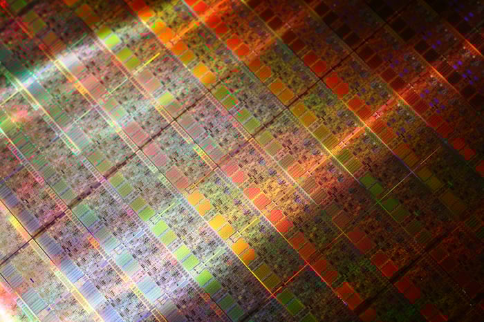 A wafer of Intel chips.