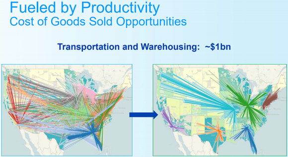 U.S. maps showing more efficient P&G transportation routes