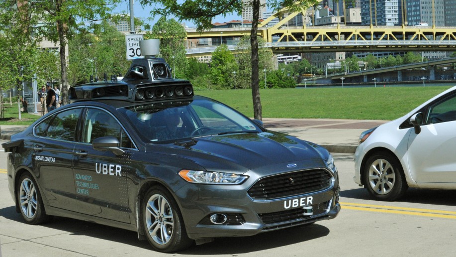 Uber driverless technology on a Ford Fusion.