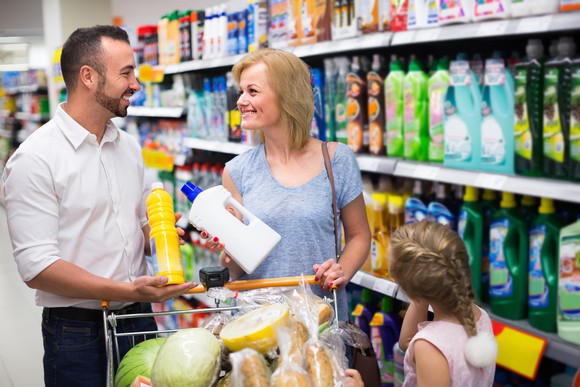 Family shopping for household necessities