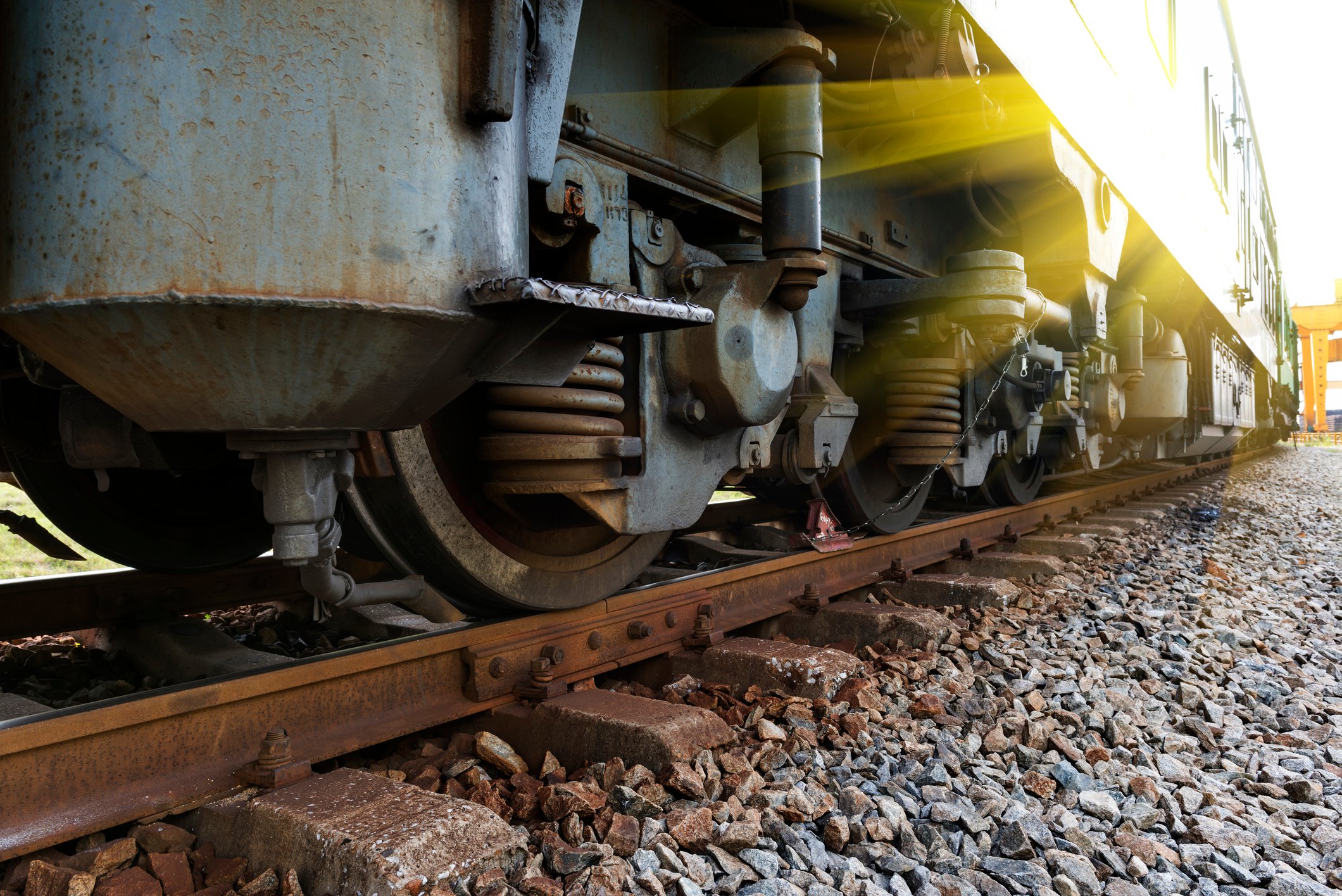 Train wheel on a track.