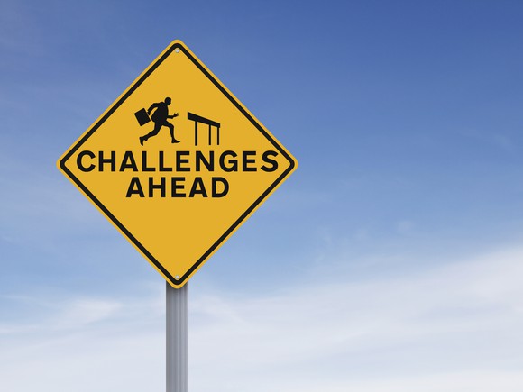 A road sign saying "Challenges Ahead"
