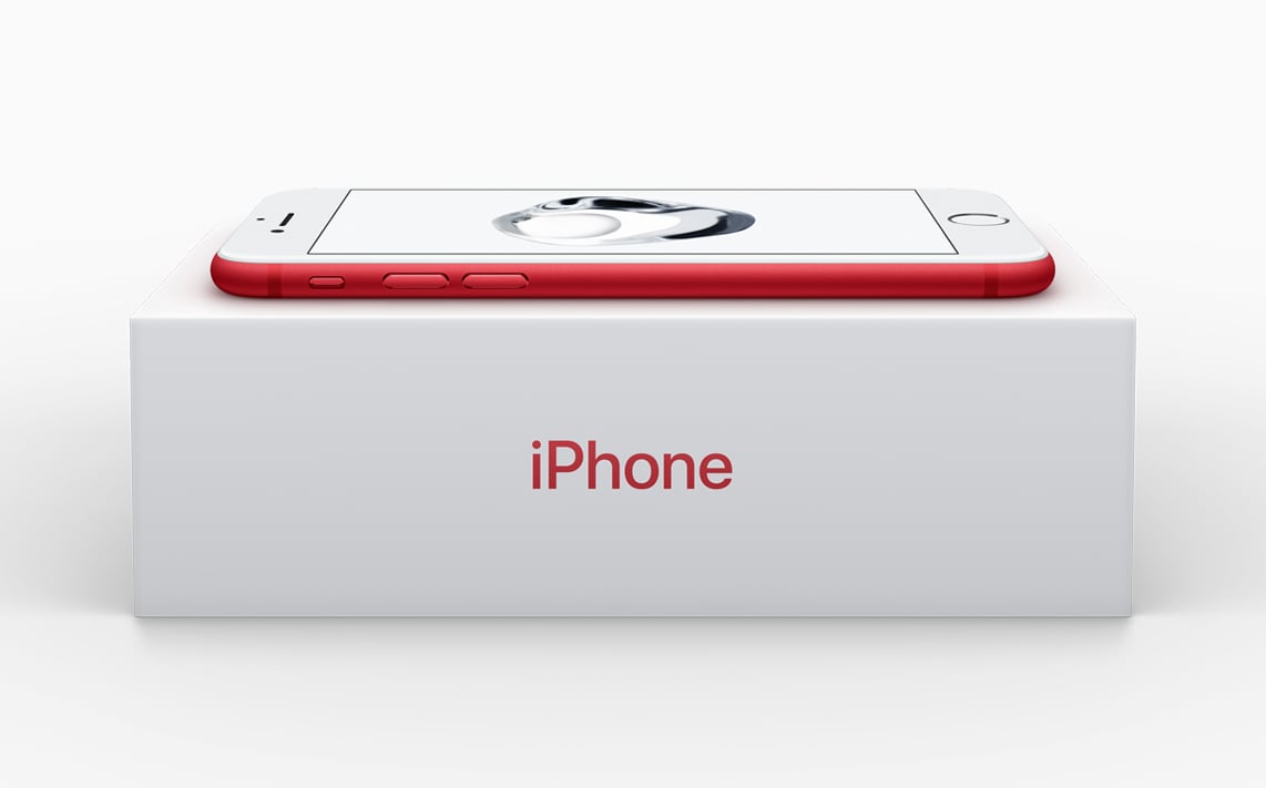 Apple's iPhone in red on top of a box.