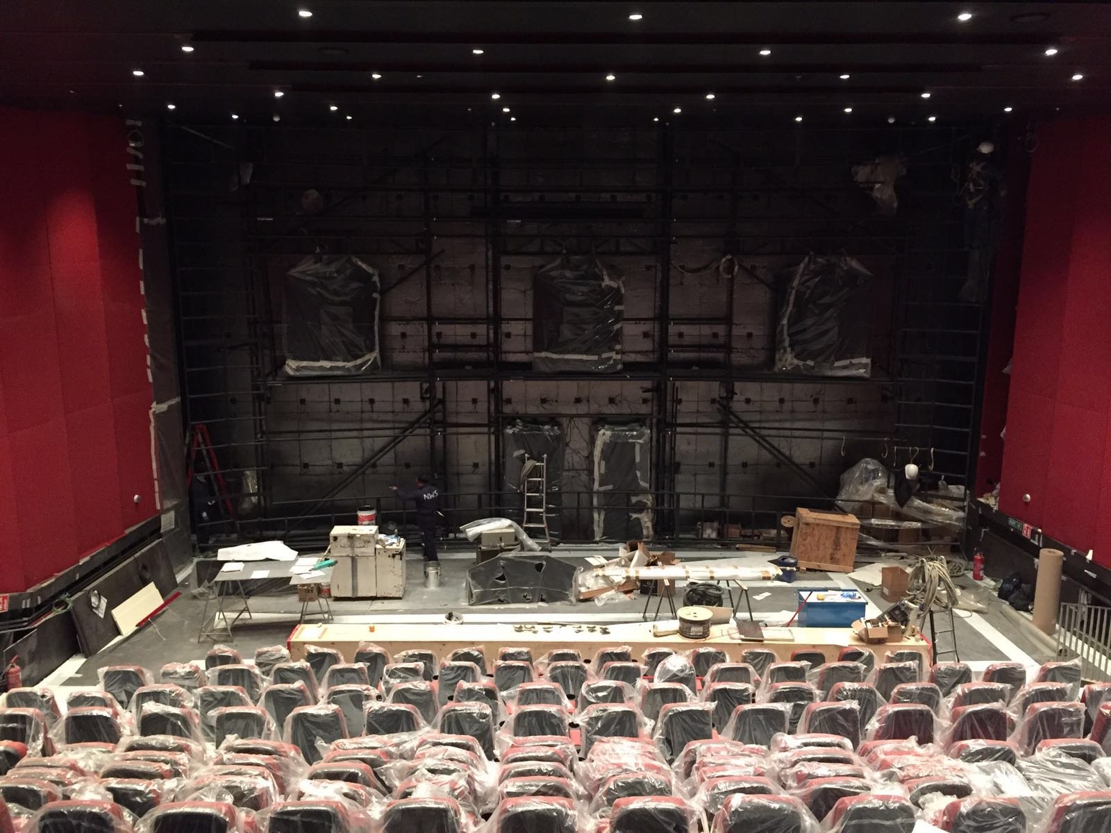 An IMAX theater under construction within a cruise ship.