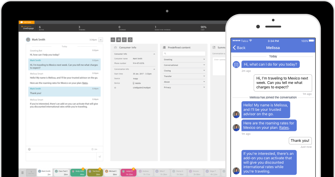 LivePerson's LiveEngage platform on PC and mobile.