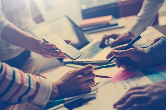 Workers meeting and collaborating