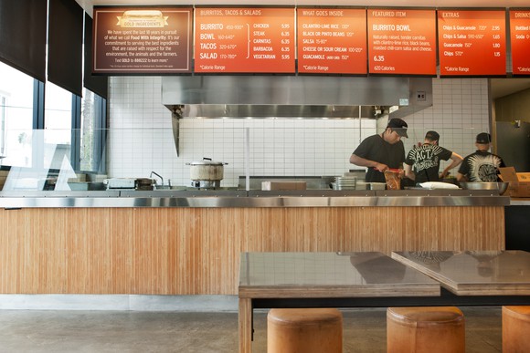Interior of Chipotle's Sunset and Vine location, in Los Angeles.