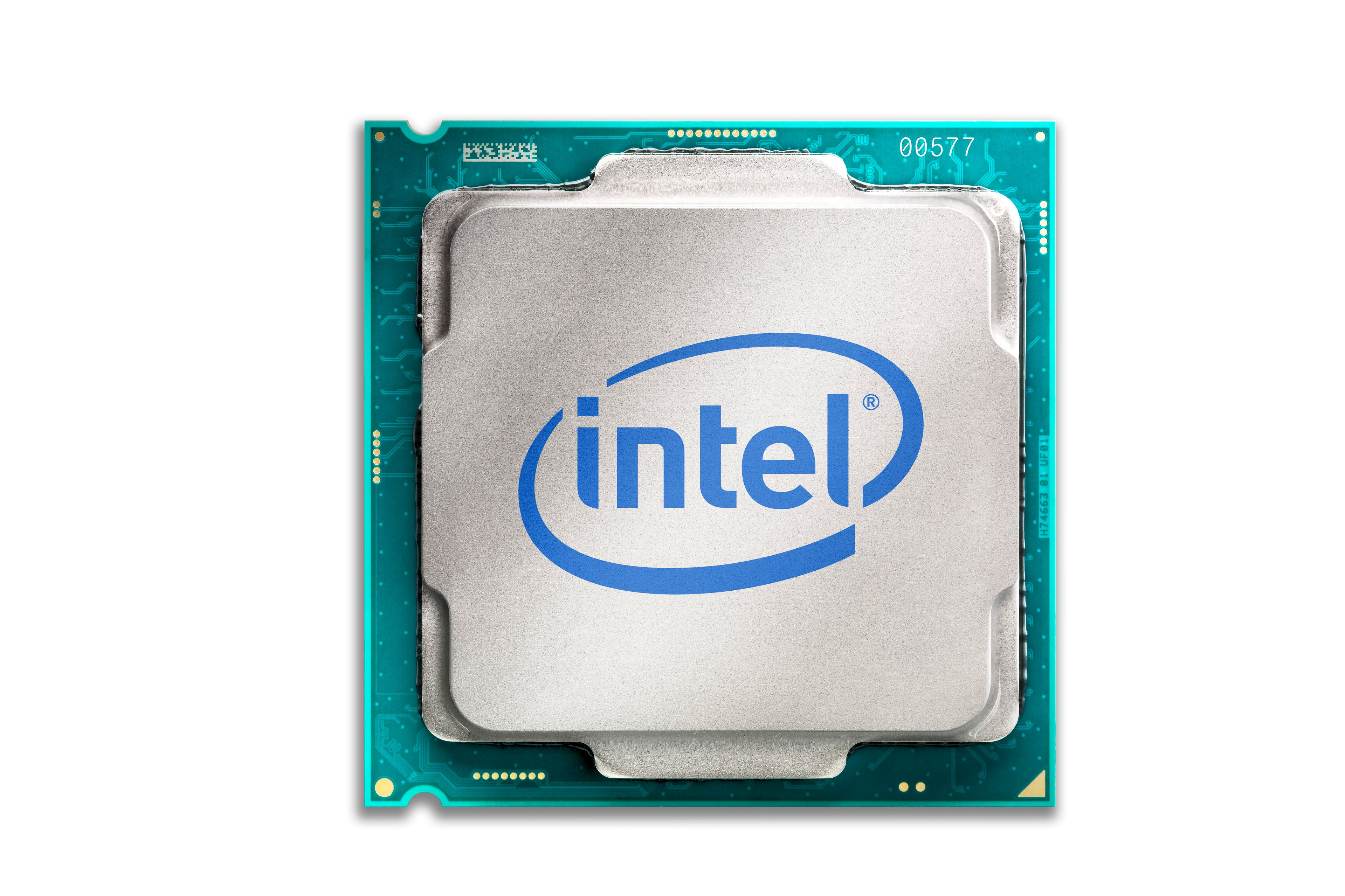 An Intel processor with the company's logo on the front