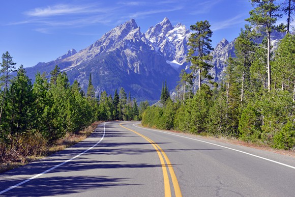 Road in the Teton Range of the Rocky Mountains, Wyoming