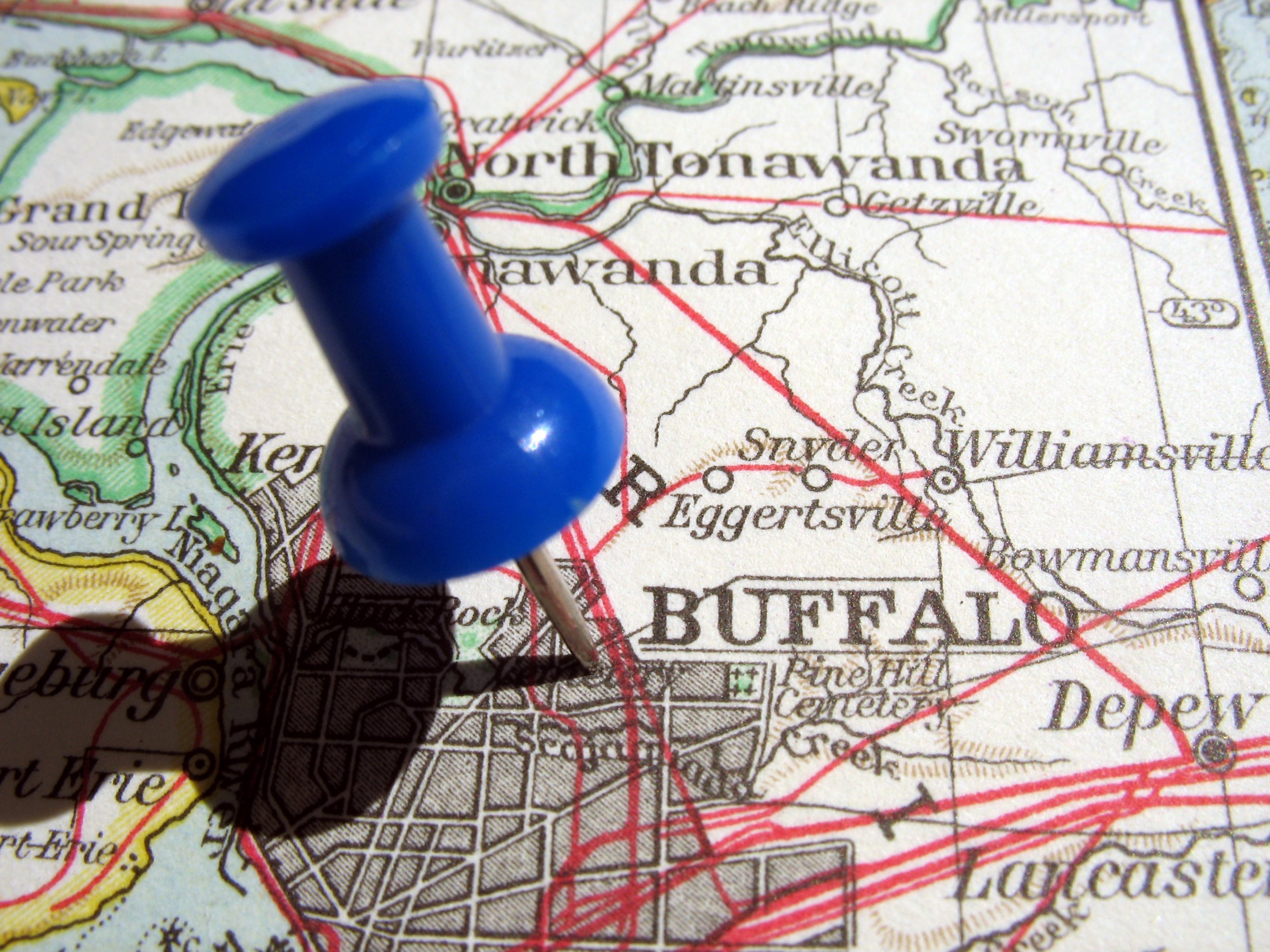 Map with pin in Buffalo, New York.