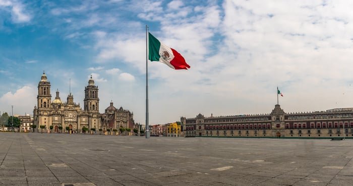 Panoramic view of Zocalo and Cathedral - Mexico City, Mexico