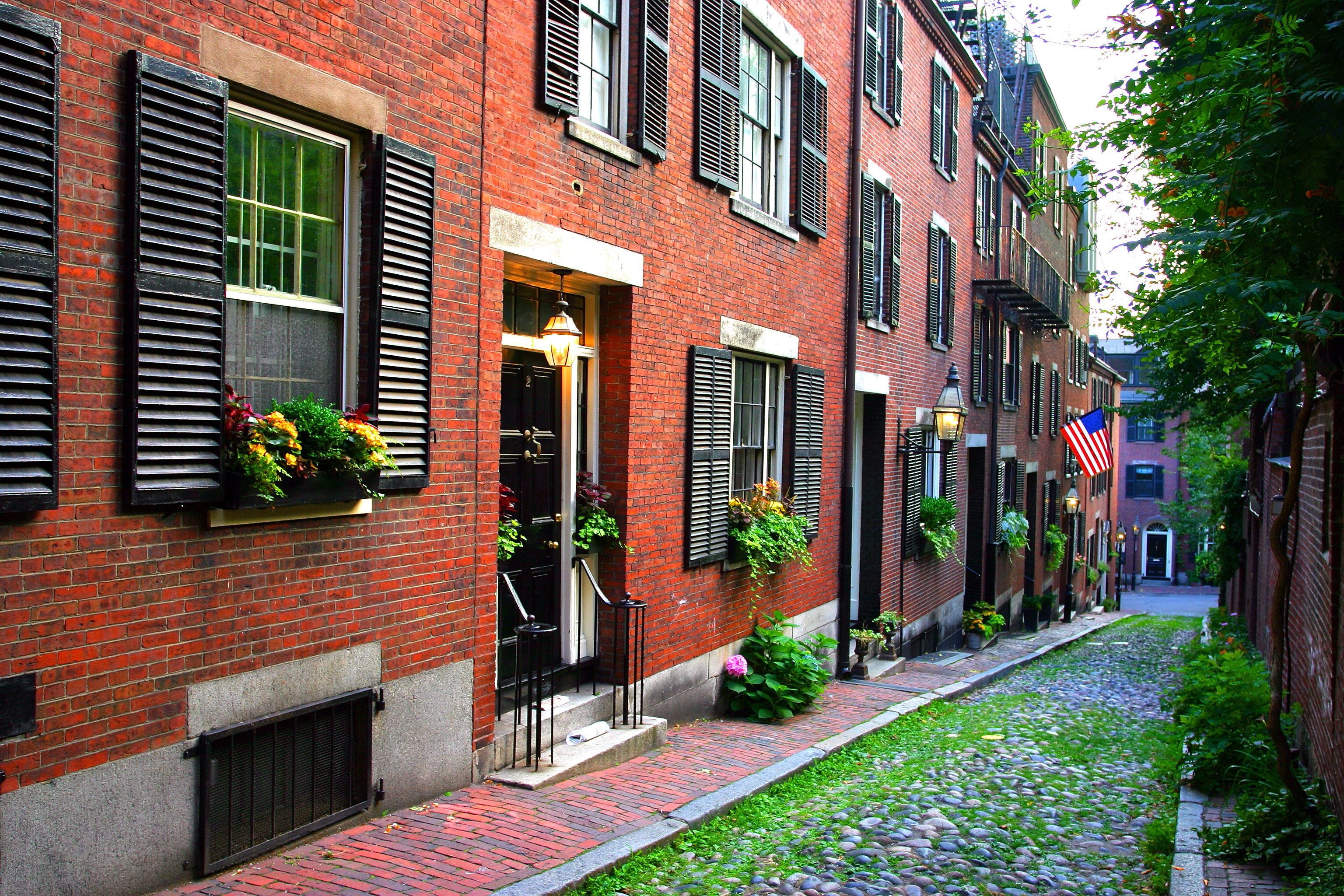 brick row houses on Beacon Hill in Boston