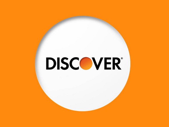 "Discover" name and logo surrounded by orange rectangle.