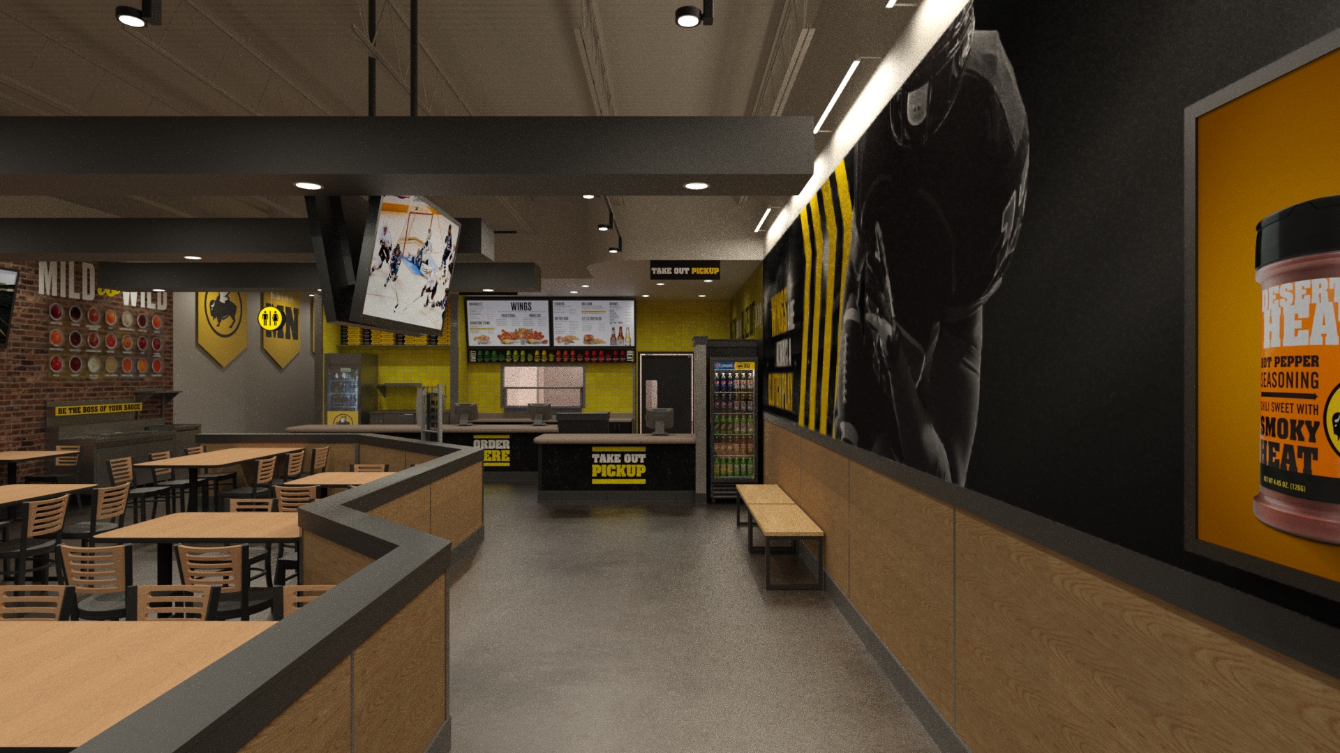Inside of new B-Dubs Express restaurant