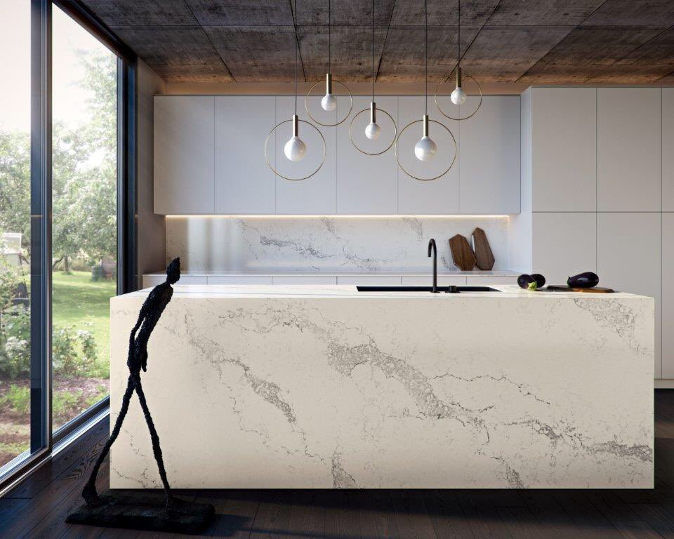 A white countertop produced by Caesarstone.