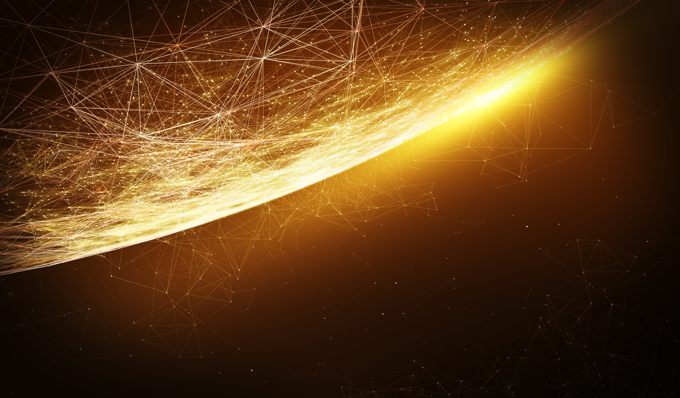 A portion of the Earth with glowing, connected lines of light on it. 