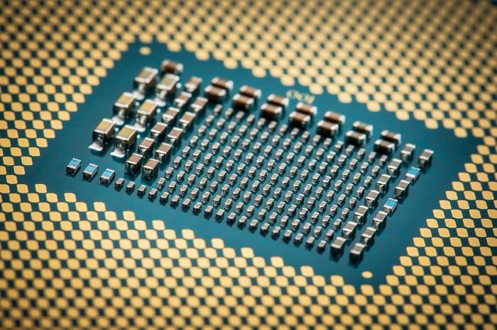 The rear side of an Intel Core X processor.