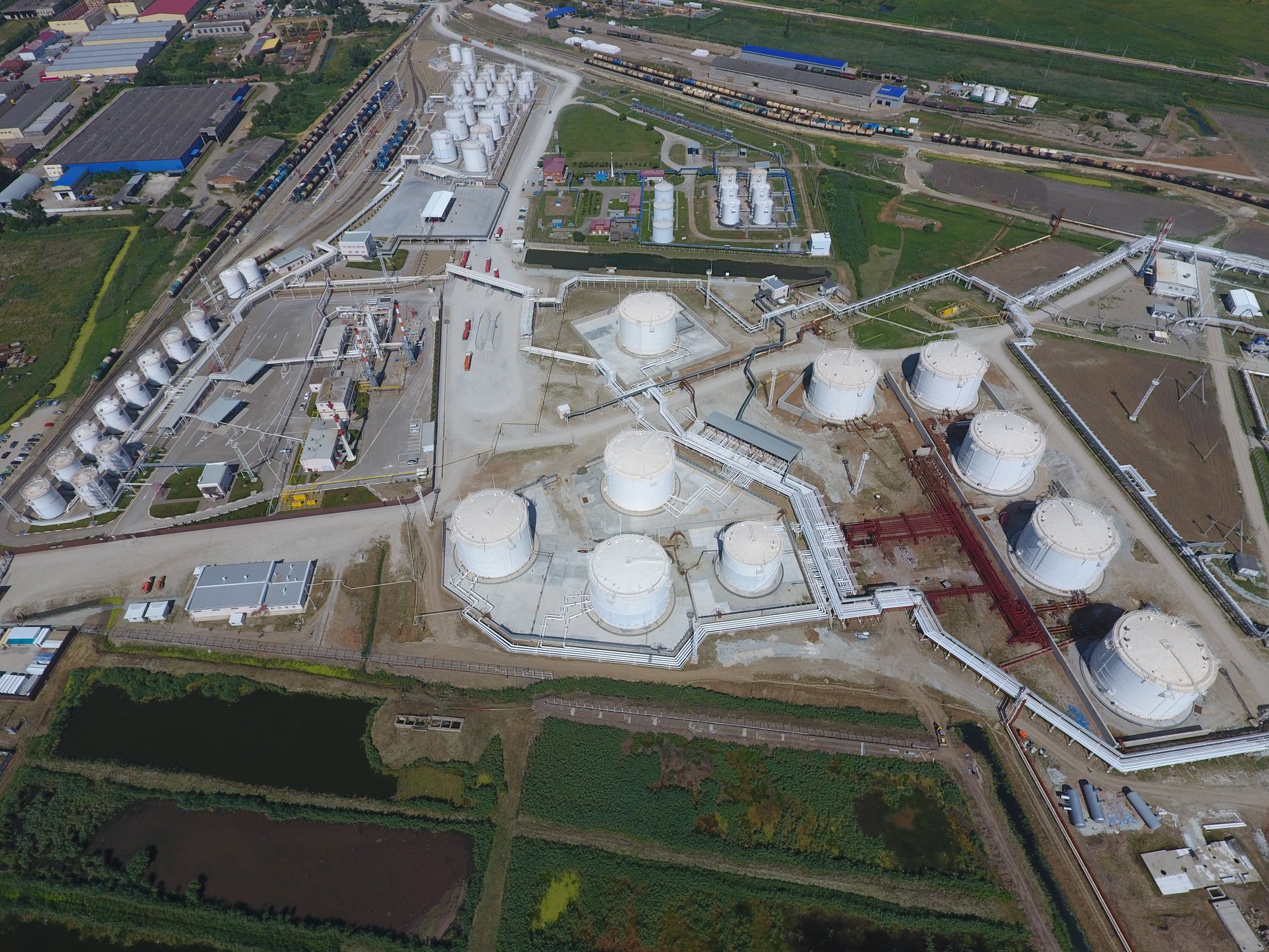 An aerial view of an oil processing plant