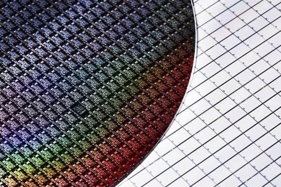 Semiconductor wafer on graph paper