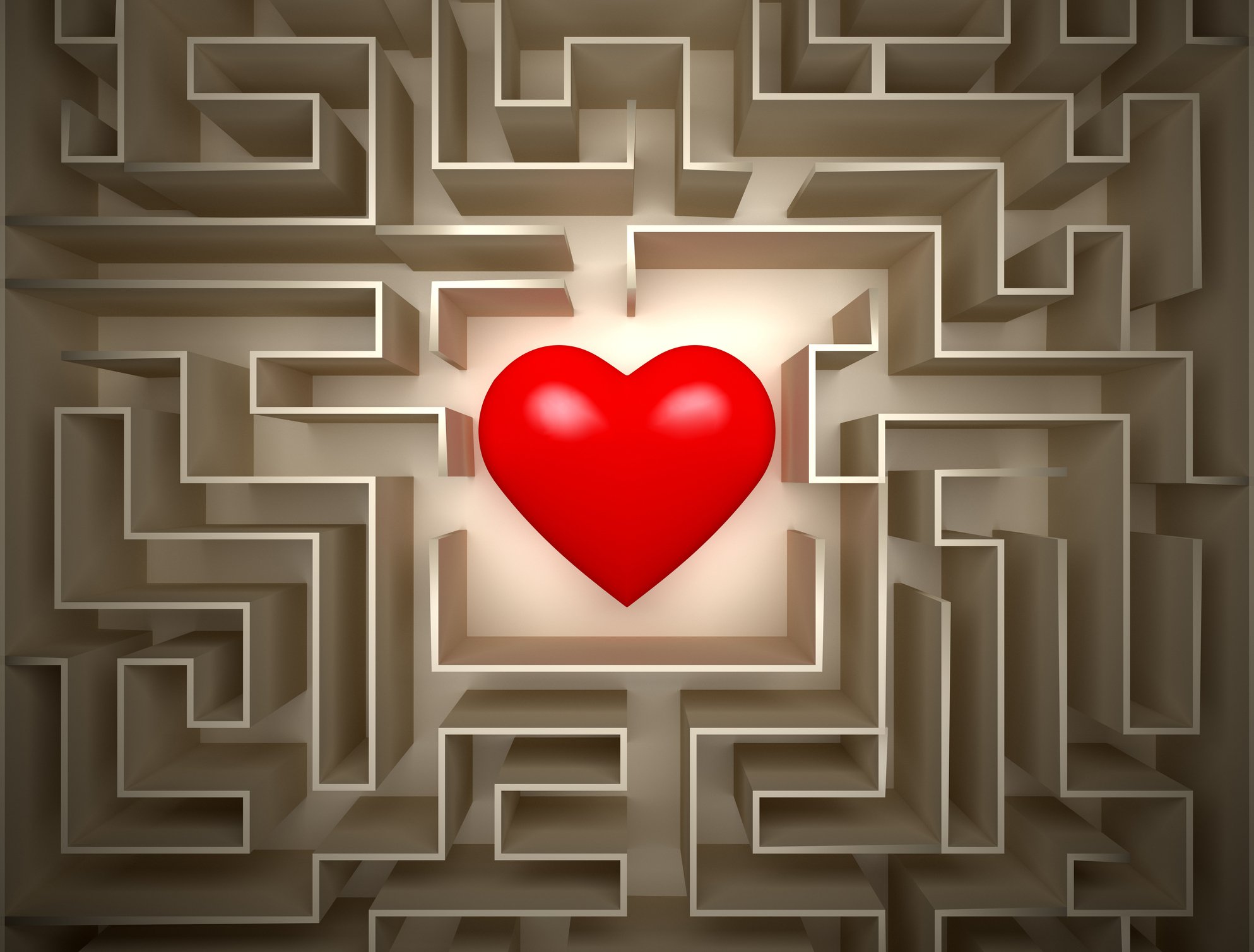 A big red heart in the middle of a maze