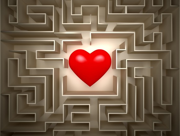 A big red heart in the middle of a maze
