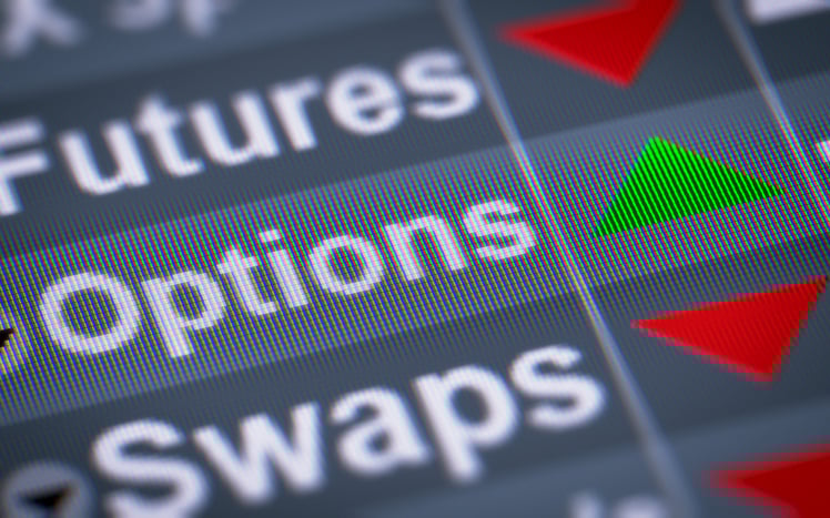 Close up of computer trading screen focusing on the words "Futures," "Options," and "Swaps."