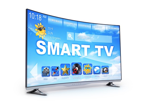 Smart TV set with menu system on a curved flat-panel TV screen
